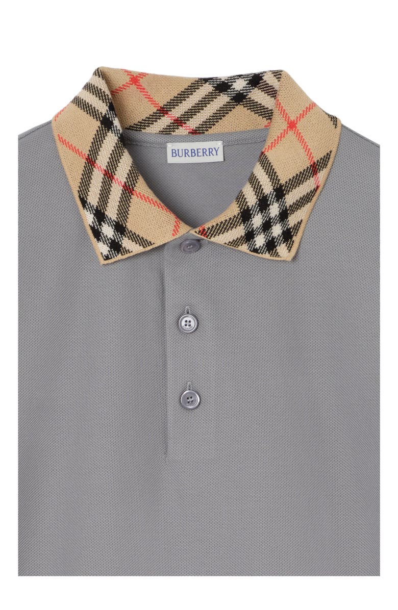 Burberry Check Collar Cotton Polo Shirt, Alternate, color, Rainy Grey