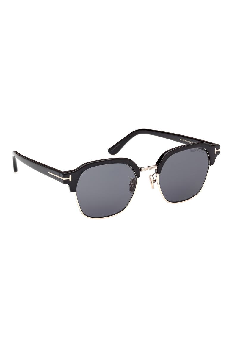 54mm Browline Sunglasses, Alternate, color, SHINY BLACK / SMOKE