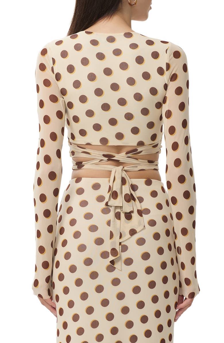 AFRM Halsey Wrap Mesh Crop Top, Alternate, color, Gold Halo Dot