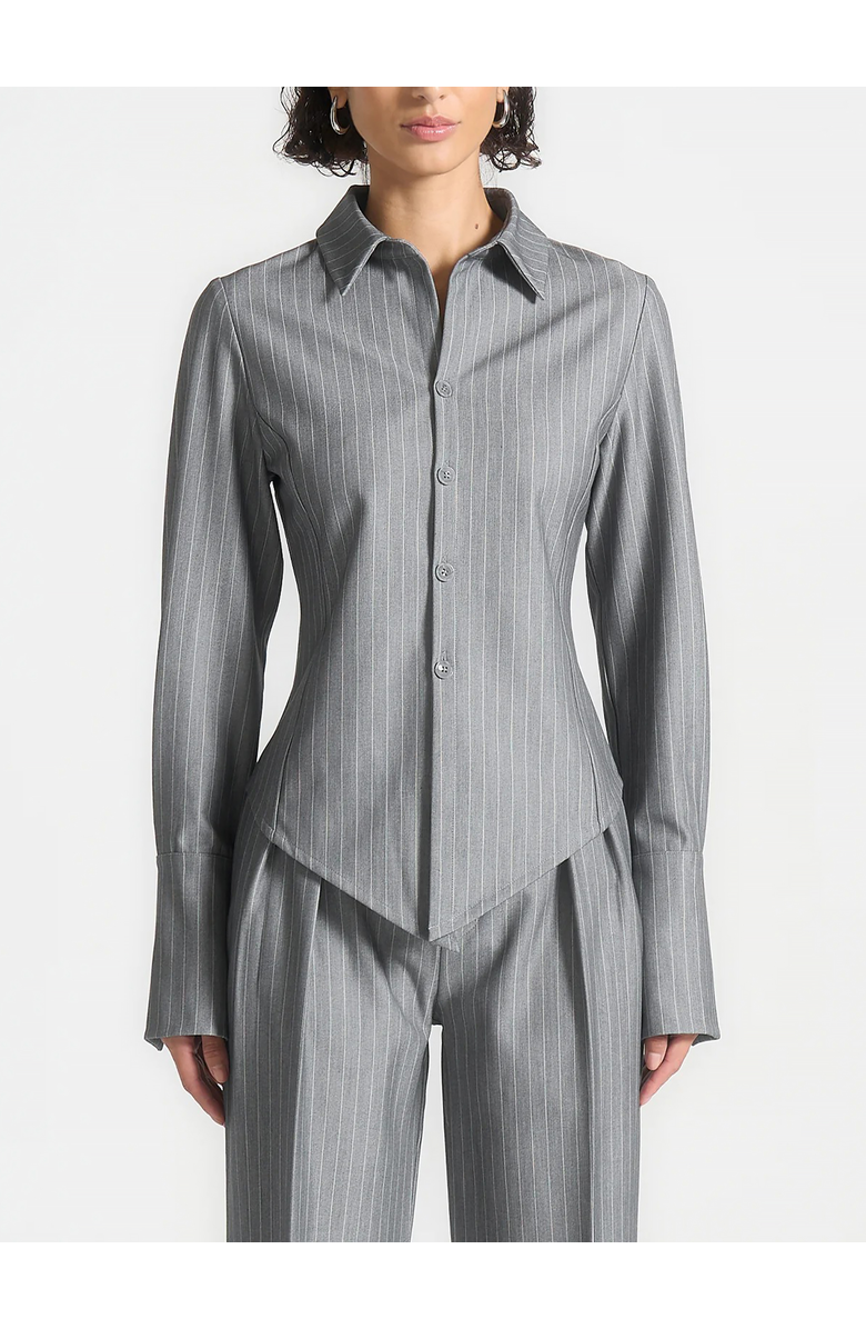 Manière De Voir Sonia Pinstripe Angled Shirt, Main, color, Grey