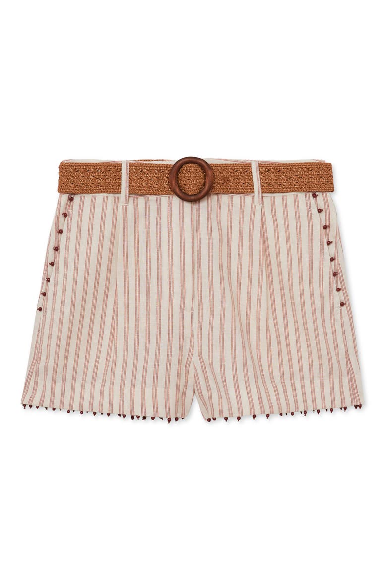 Chloe Beaded Belted Linen Blend Cover-Up Shorts, Alternate, color, CORAL ORANGE/ IV