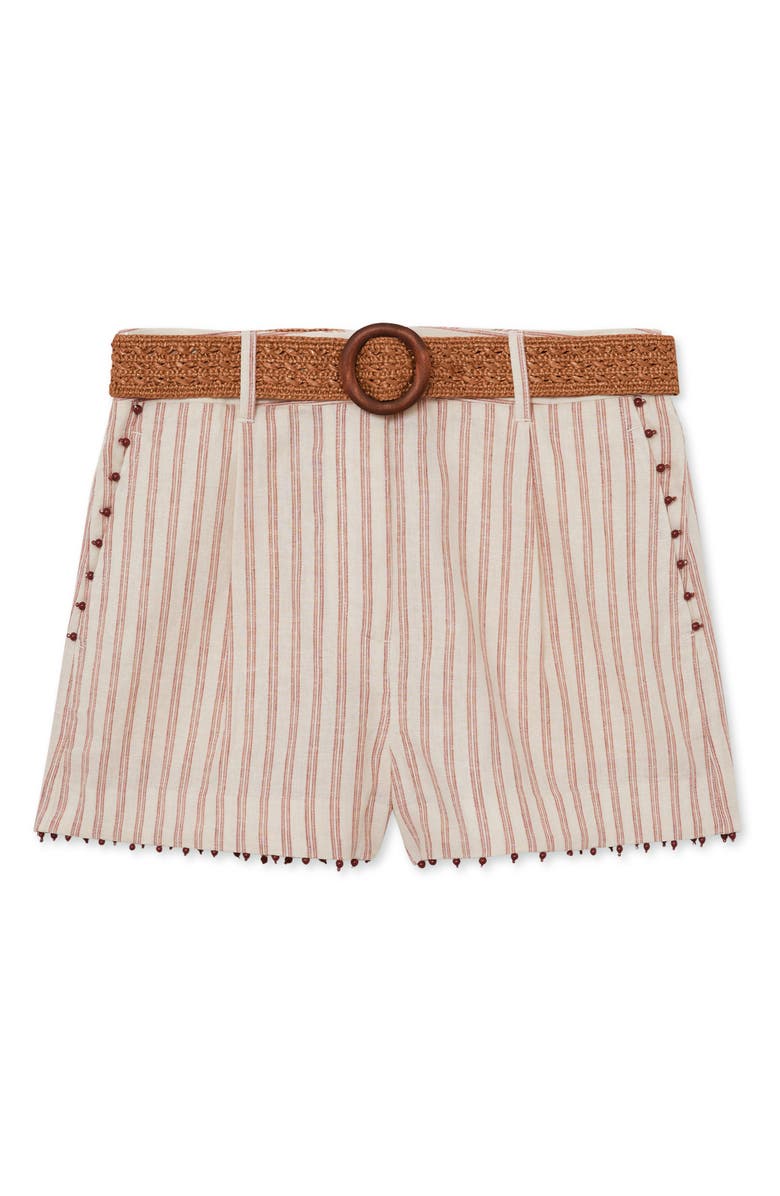 Reiss Chloe Beaded Belted Linen Blend Cover-Up Shorts, Alternate, color, Coral Orange/ Iv