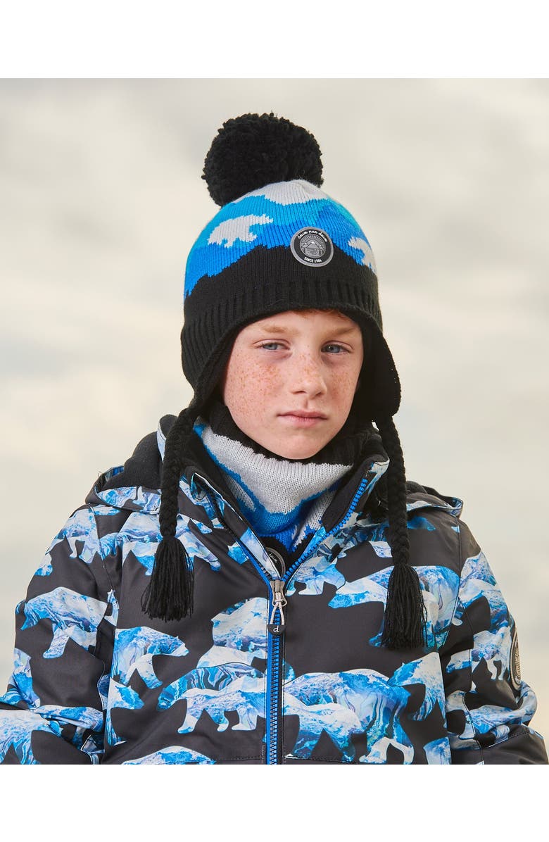 Deux par Deux Boy's Peruvian Knit Hat Royal Blue Bears And Black, Alternate, color,