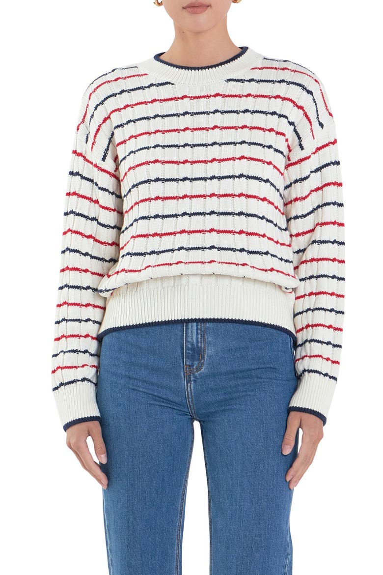 Stripe Cable Stitch Sweater, Main, color, OFF WHITE