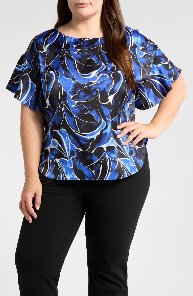 Anne Klein Printed Flutter Sleeve Top, Main, color, 