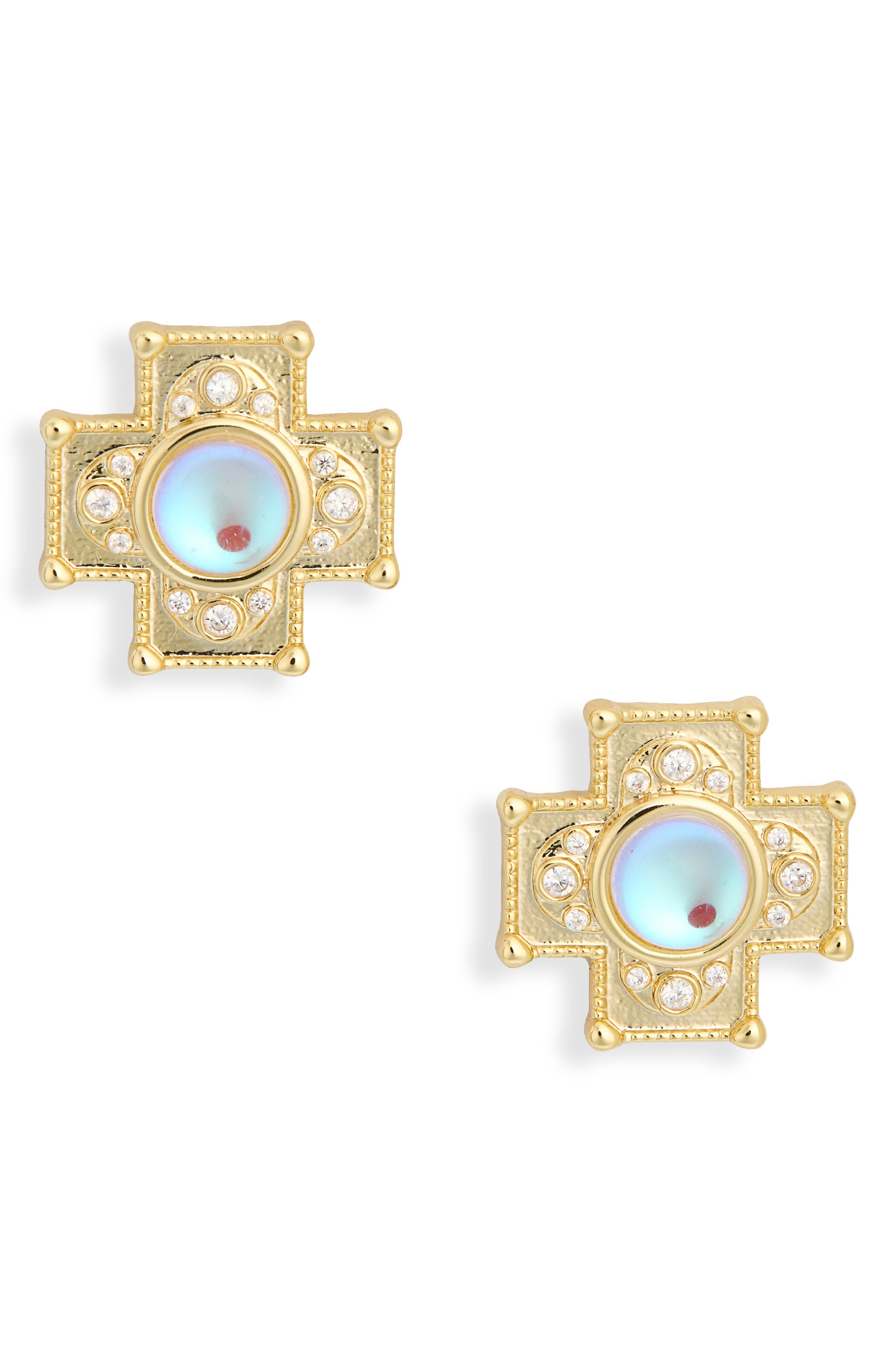 Electric Picks Moonstone Chamber Stud Earrings