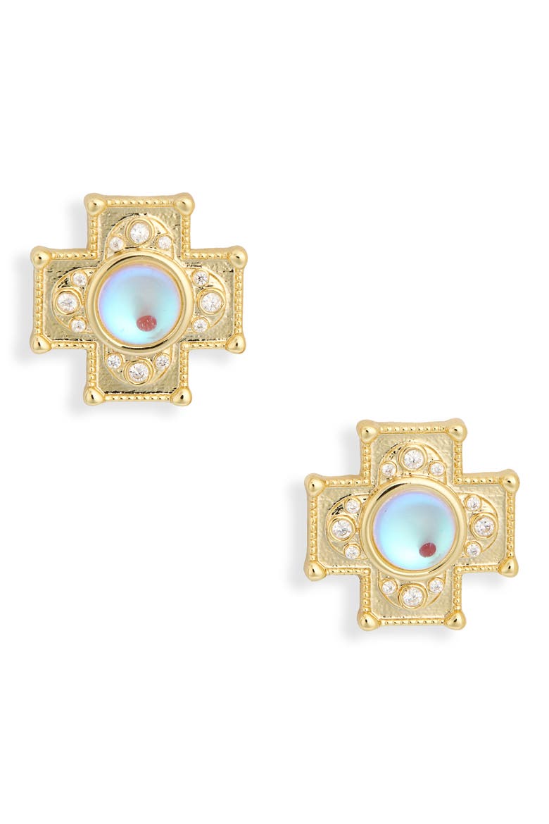 Moonstone Chamber Stud Earrings, Main, color, GOLD