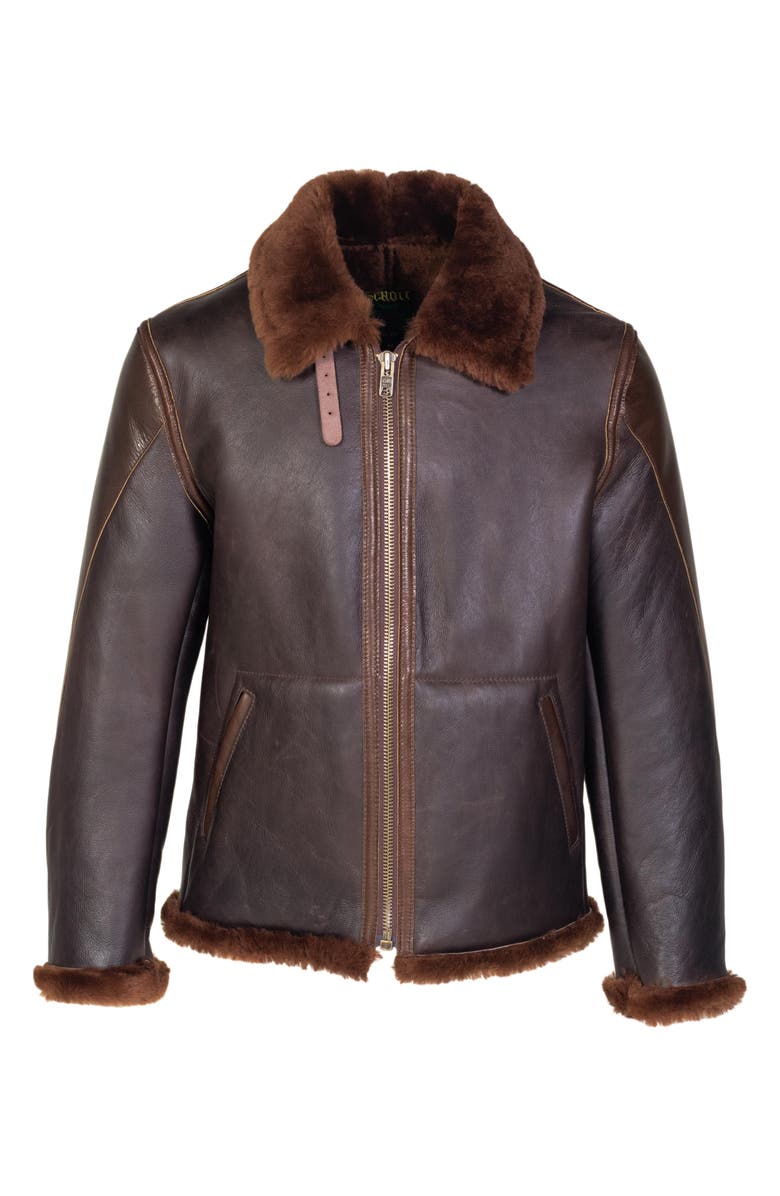 Schott NYC Genuine Shearling B-3 Bomber Jacket, Main, color, 