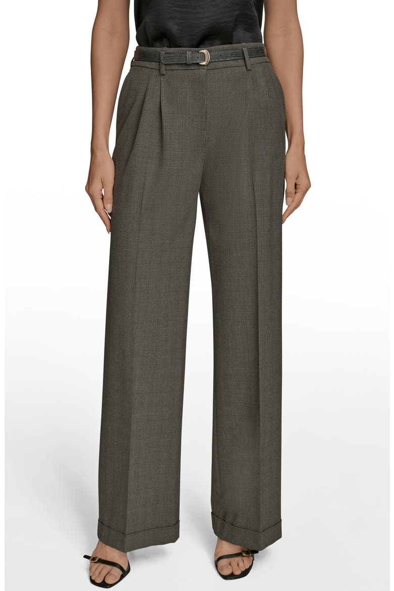 Belted Plaid Wide Leg Pants, Main, color, DARK MINERAL MULTI