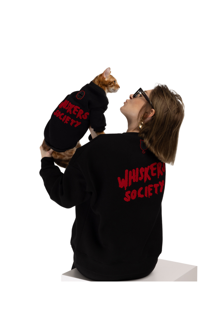 Moshiqa Whiskers Society Pet Sweatshirt, Main, color, Black