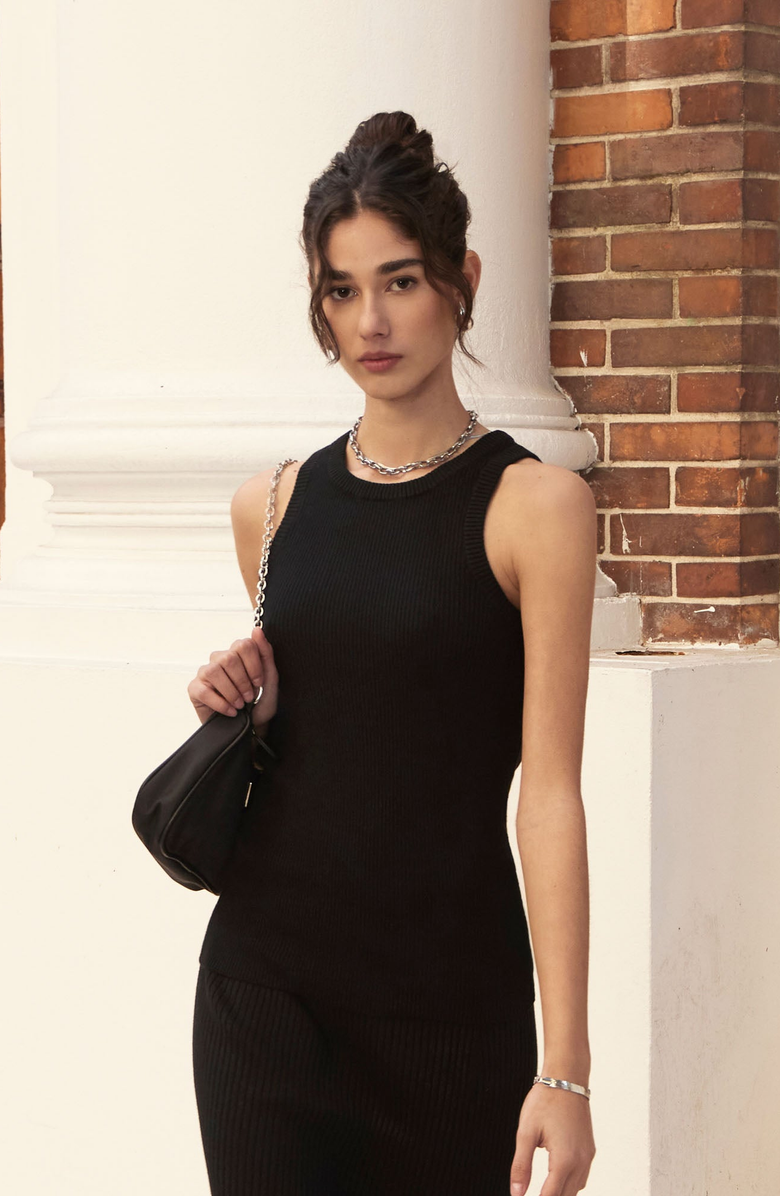 Italic Marcella Featherlight Ribbed Tank Top, Alternate, color, Black