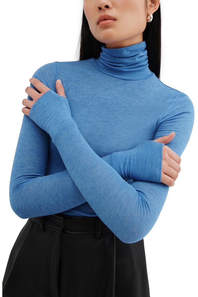 Tallin Sheer Turtleneck Top, Alternate, color, AZURE BLUE