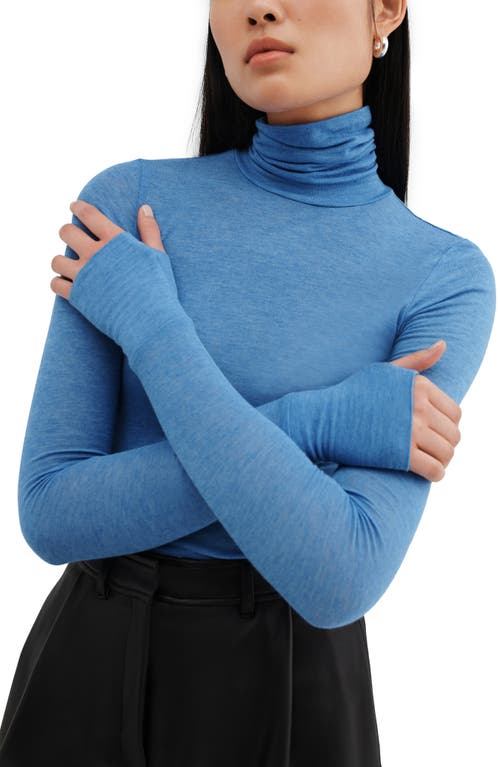 Two Lines By Marcella Tallin Sheer Turtleneck Top In Azure Blue