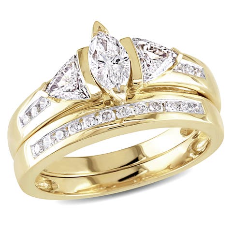 Diamond Marquise 3-Stone Bridal Ring Set 14k