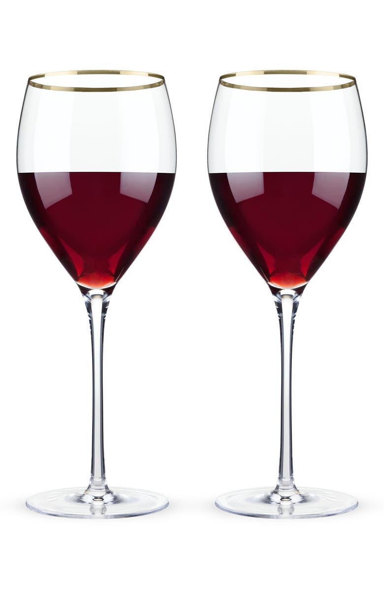 Viski Belmont Set of 2 Gold Rim Wine Glasses, Main, color, 