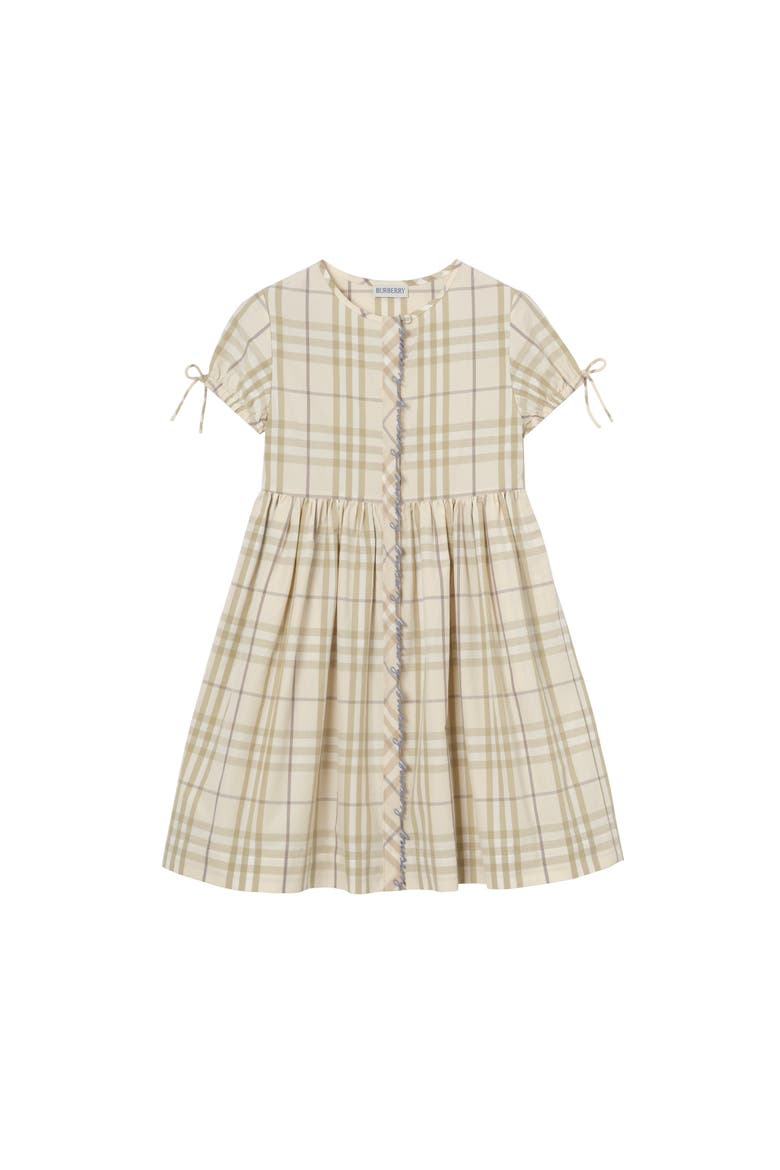 Girls' Check Cotton Dress, Main, color, Sesame beige