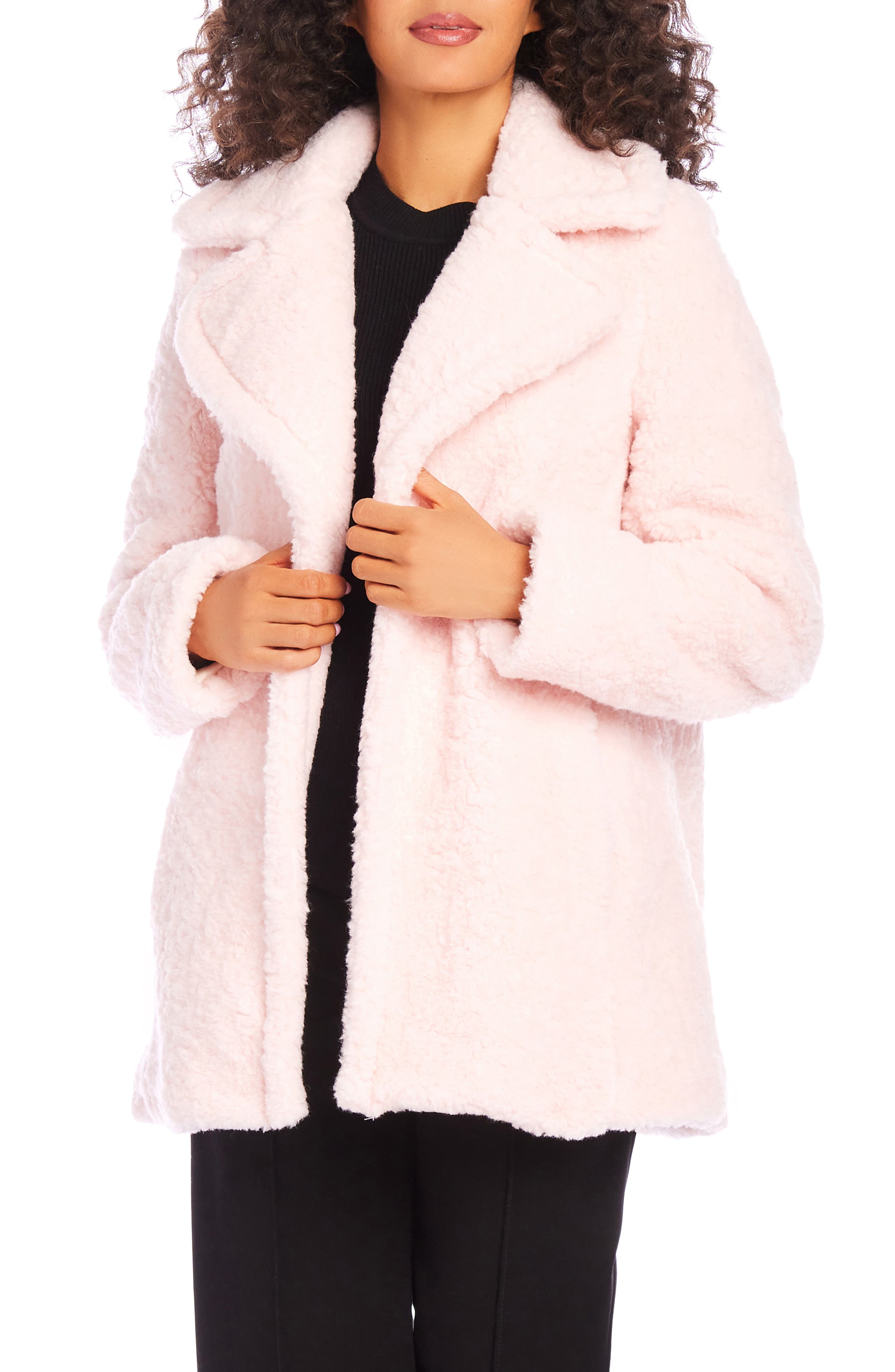 Karen Kane Faux Shearling Coat in Pink 