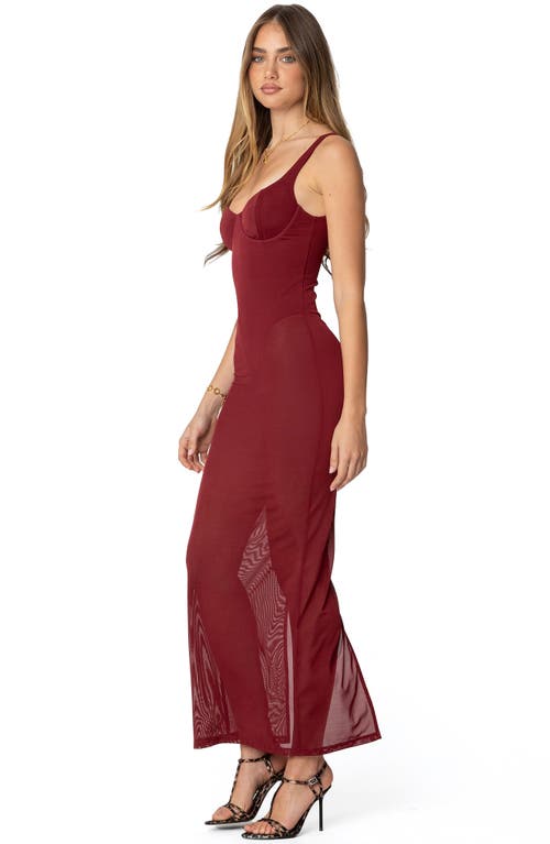 Edikted Mesh Maxi Dress In Burgundy