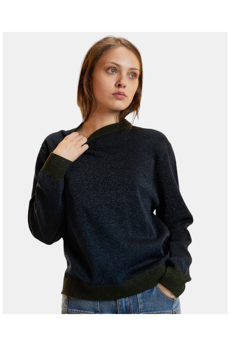 Metallic Knit Crewneck, Alternate, color, Navy