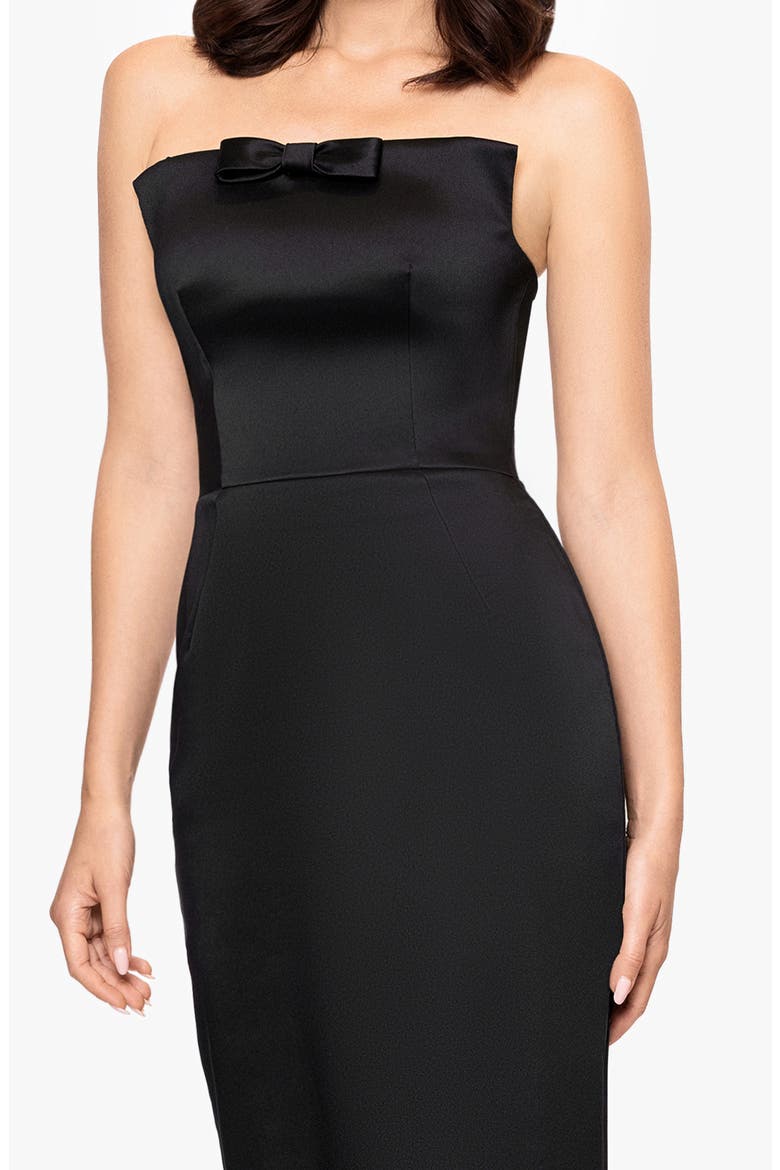 Curve Bow Strapless Midi Gown, Alternate, color, BLACK
