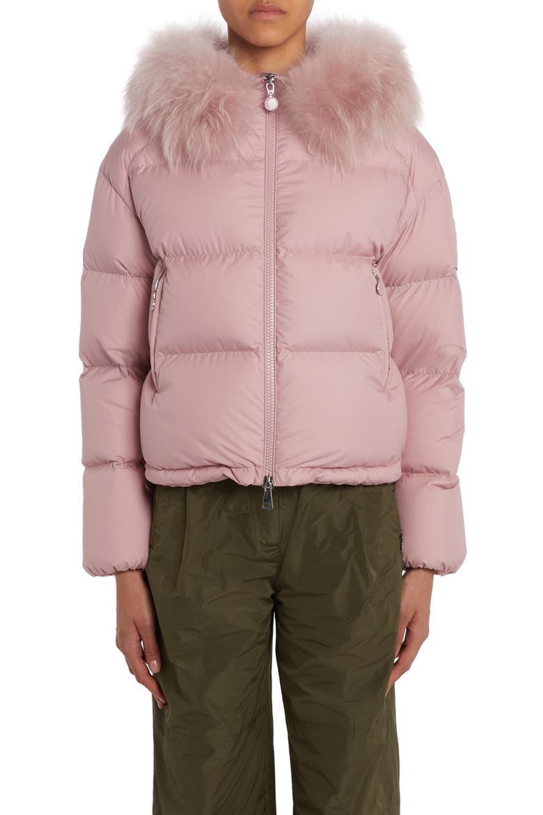 Mino Quilted Down Jacket with Removable Genuine Shearling Trim, Main, color, PINK