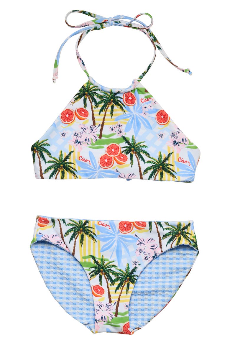 Kids' Ciao Paradiso Reversible UPF 50+ Two-Piece Swimsuit, Main, color, BLUE