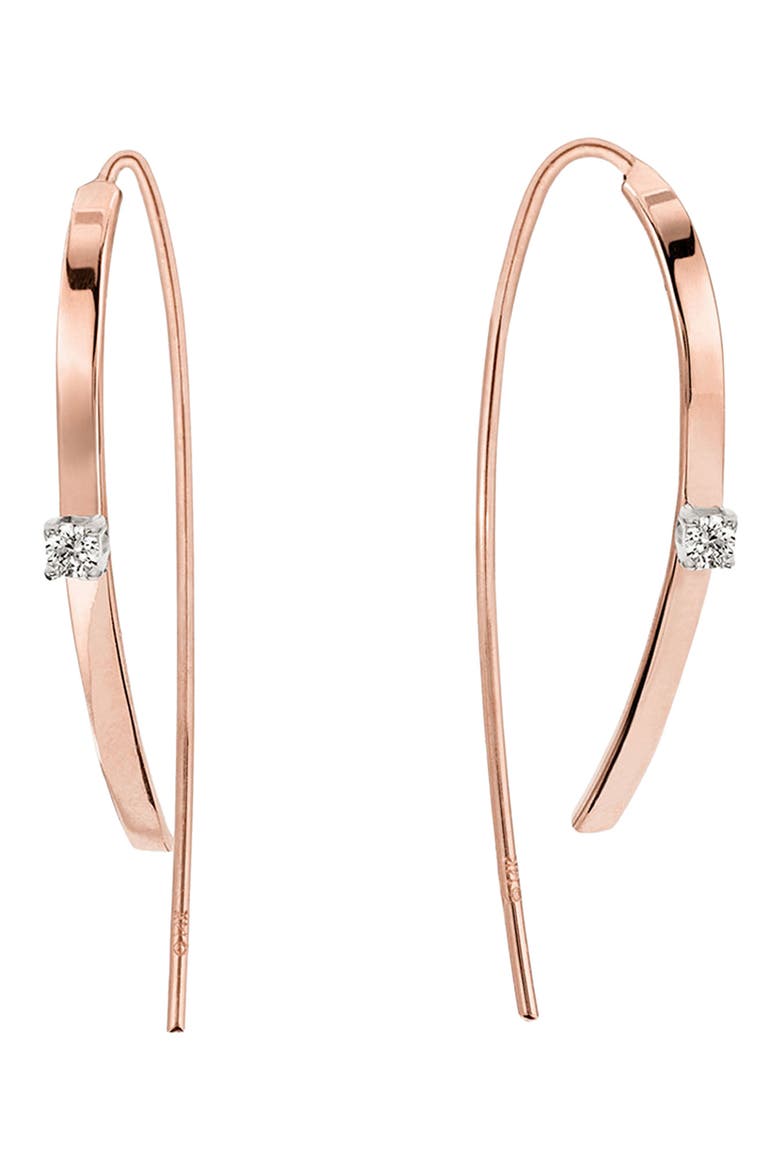 14k Gold Diamond Hook Hoop Earrings, Main, color, ROSE GOLD