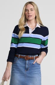 Lands' End Long Sleeve Lightweight Slub Rugby Polo