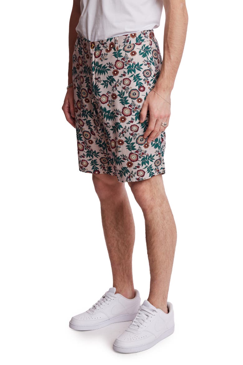 Felix Floral Linen Blend Chino Shorts, Alternate, color, TAN FLOWER STENCIL