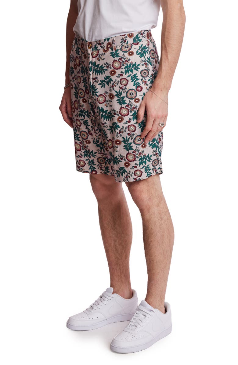 PAISLEY & GRAY Felix Floral Linen Blend Chino Shorts, Alternate, color, Tan Flower Stencil