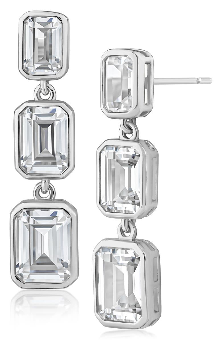 CZ by Kenneth Jay Lane Emerald Bezel Drop Earrings, Main, color, Clear/Silver