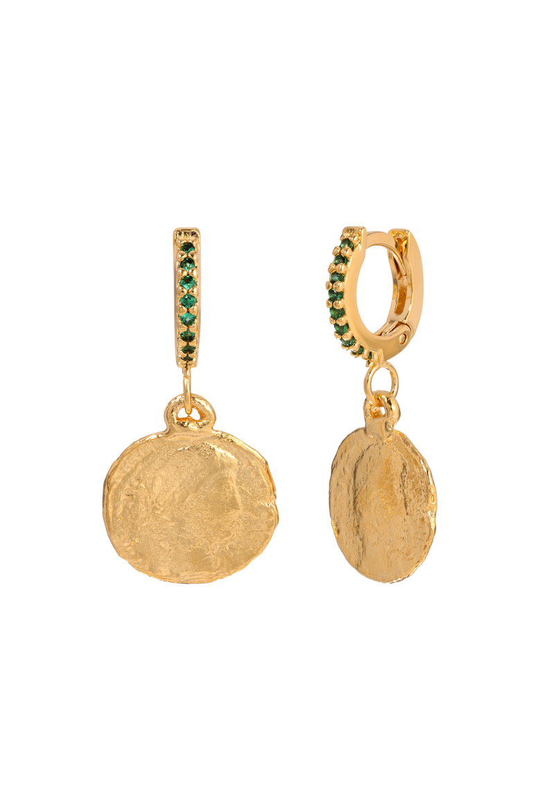 Emerald and Coin Huggies, Main, color, 18K Gold Vermeil