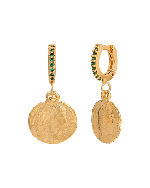 Emerald and Coin Huggies