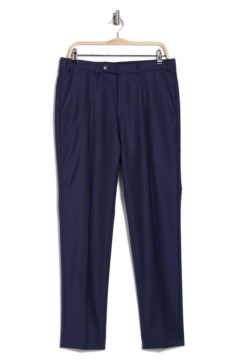 Flat Front Bird's Eye Virgin Wool Dress Pants, Alternate, color, BLUE