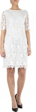 Nina Leonard Jewel Neck Lace Dress