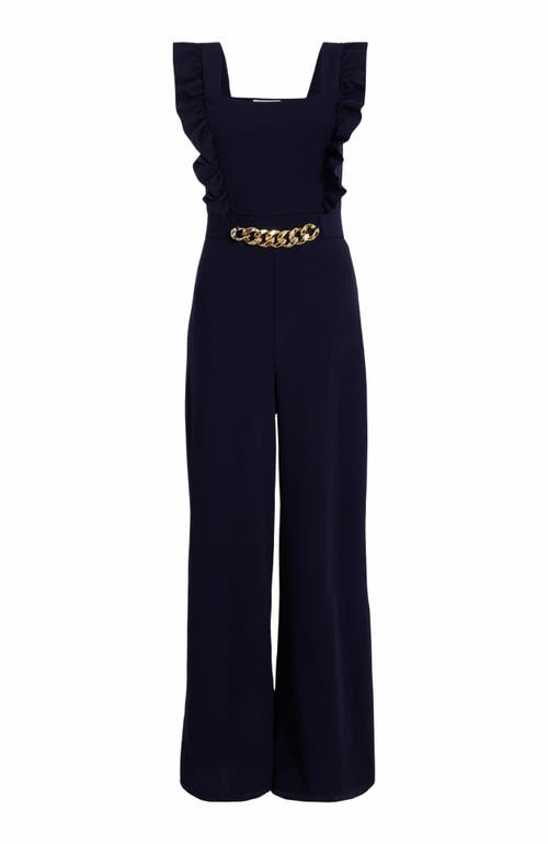 Quiz Scuba Crepe Chain Front Frill Jumpsuit In Navy