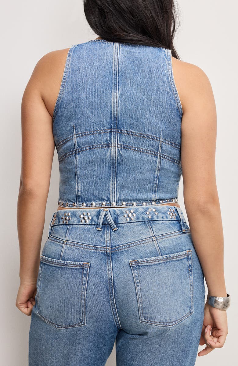 Good American Studded Underwire Denim Vest, Alternate, color, Indigo895