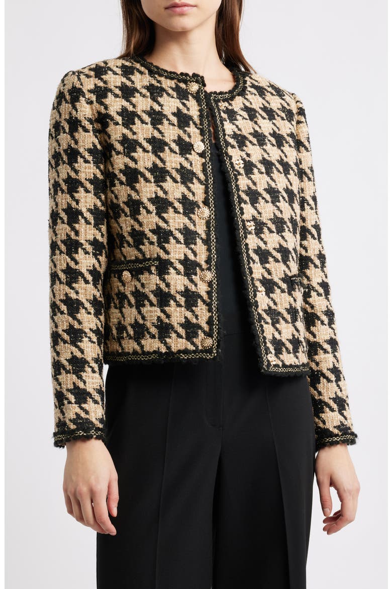 The Juno Metallic Houndstooth Jacket, Main, color, BROWN HOUNDSTOOTH