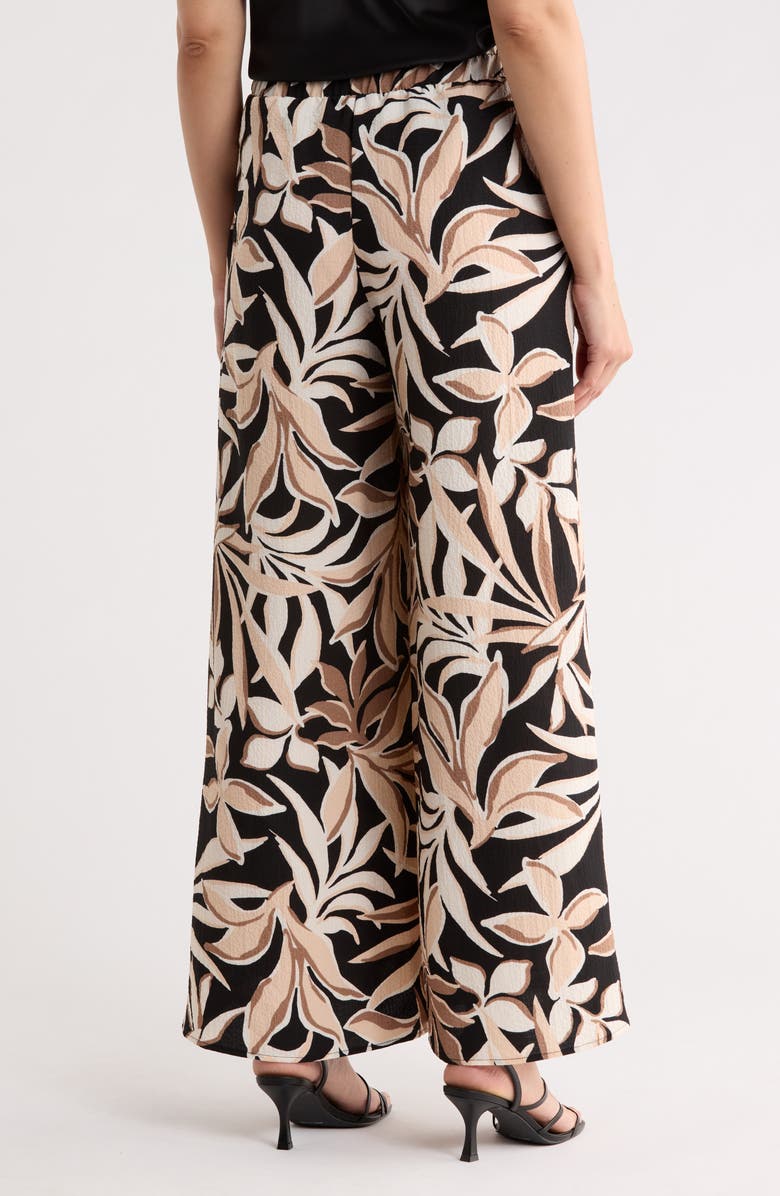 Renee C Leaf Print Wide Leg Pants, Alternate, color, Black