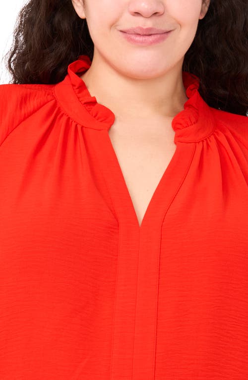 Cece Ruffle Neck Top In Red