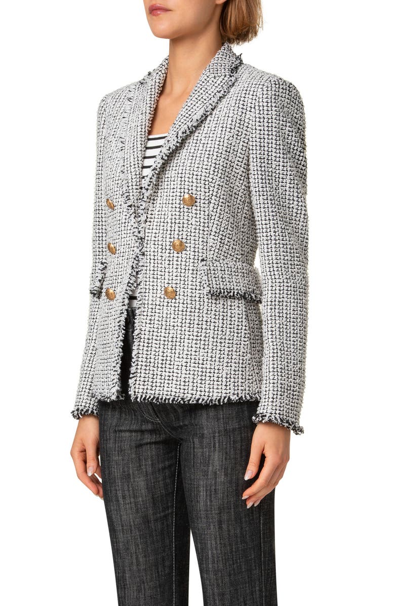 Akris punto Fringe Tweed Blazer, Alternate, color, Cream-Black