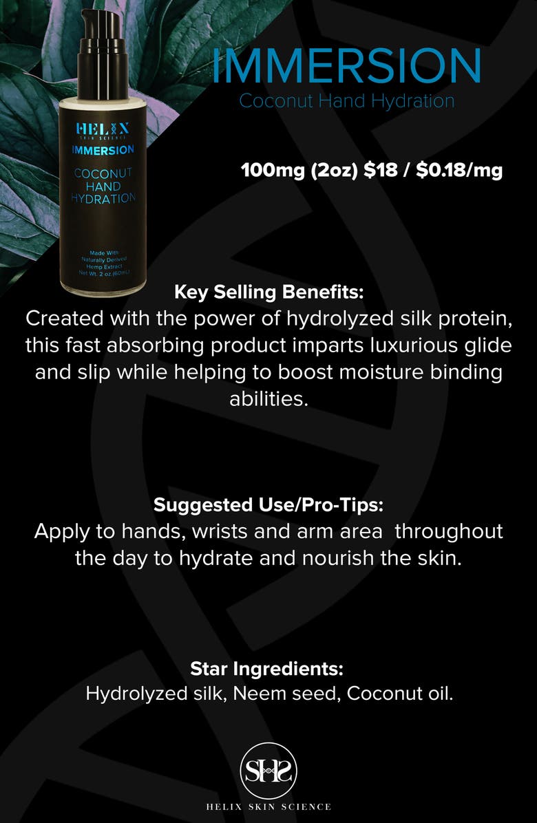 HELIX SKIN SCIENCE Immersion Coconut Hand Hydration with CBD, Alternate, color,