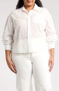Forgotten Grace Embroidered Eyelet Long Sleeve Button-Up Shirt