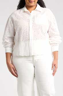 Forgotten Grace Embroidered Eyelet Long Sleeve Button-Up Shirt