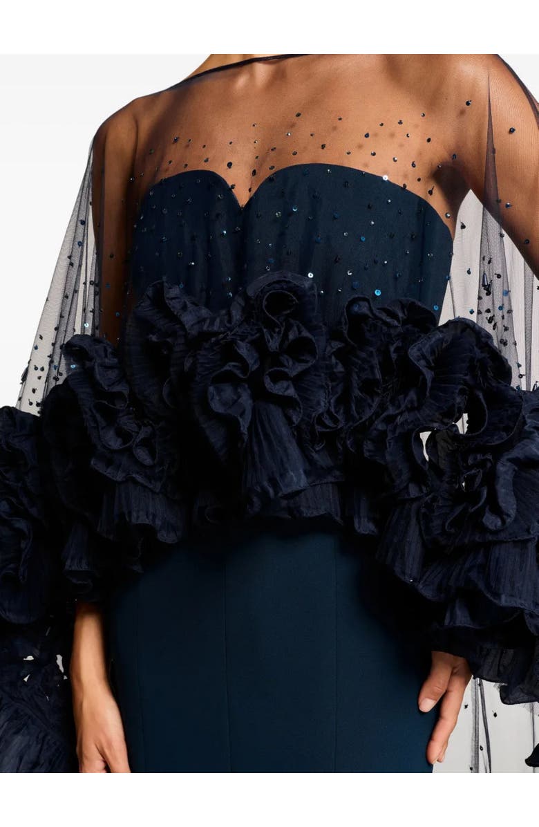 Jenny Packham Petal Bloom Ruffle-Detailed Maxi Dress, Alternate, color, Blackthorne Blue