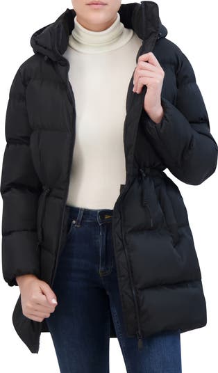 NEW Rebecca Minkoff $348 Long Black Quilted offers Puffer Jacket with Hood Black L