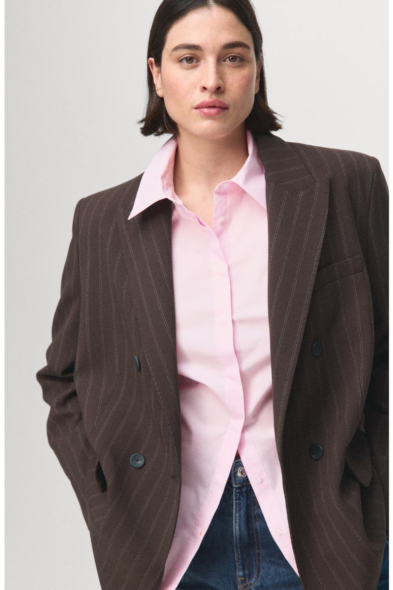 Double Breasted Pinstripe Blazer, Alternate, color, BROWN
