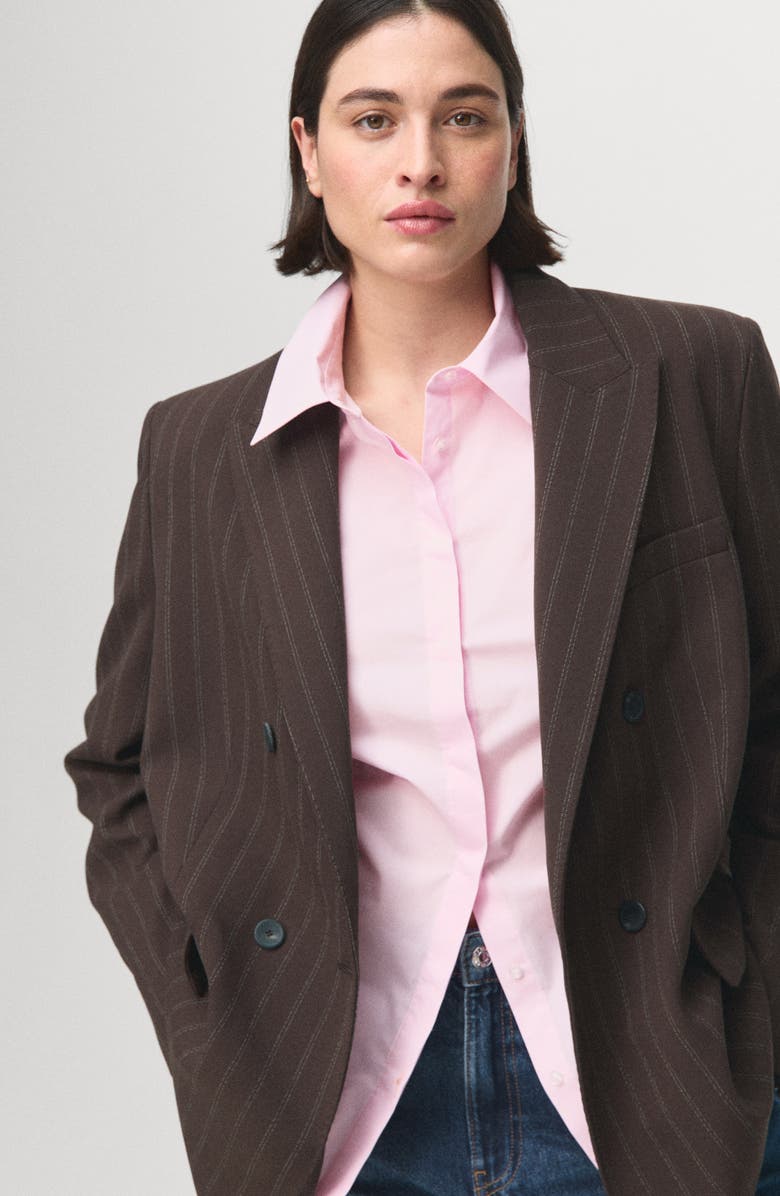 MANGO Double Breasted Pinstripe Blazer, Alternate, color, Brown