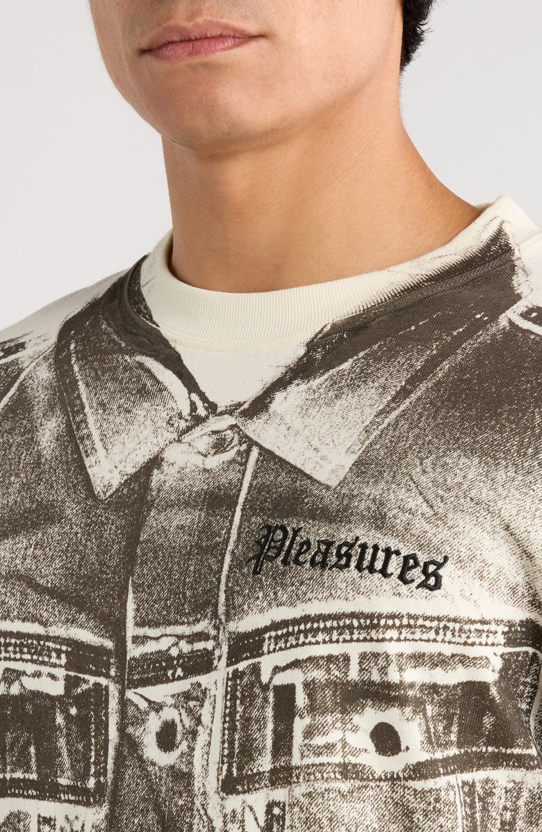 PLEASURES Trucker Trompe l'Oeil Print Heavyweight Long Sleeve Graphic T-Shirt, Alternate, color, Bone