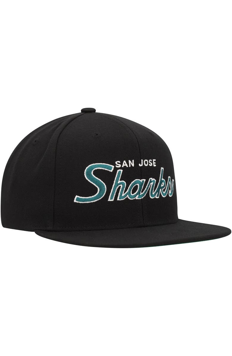 Mitchell & Ness Men's Mitchell & Ness Black San Jose Sharks Core Team Script 2.0 Snapback Hat, Alternate, color, Black
